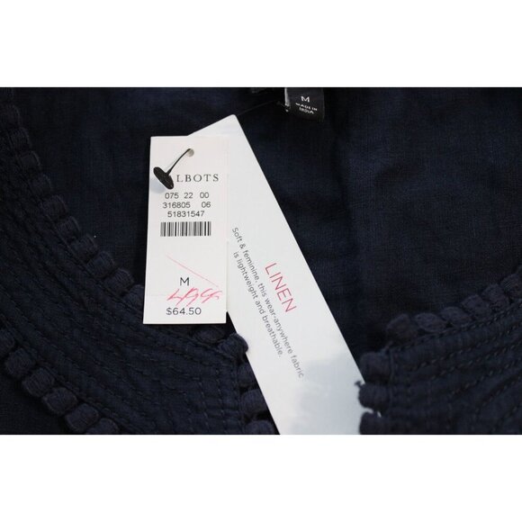 NWT Talbots Tunic Blouse Size Medium Navy 100% Linen Beach Coastal Preppy - Picture 11 of 12
